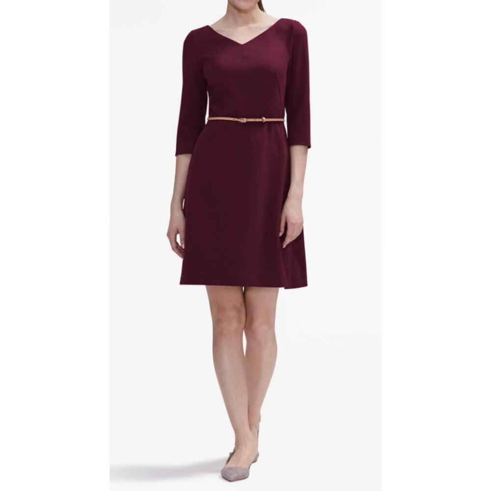 MM LAFLEUR Claret Red Alexandra V-Neck A-Line Dress NO BELT